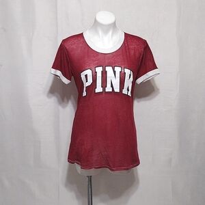 PINK Victoria's Secret Maroon Sheer Jersey Top Small Soft Lightweight Casual